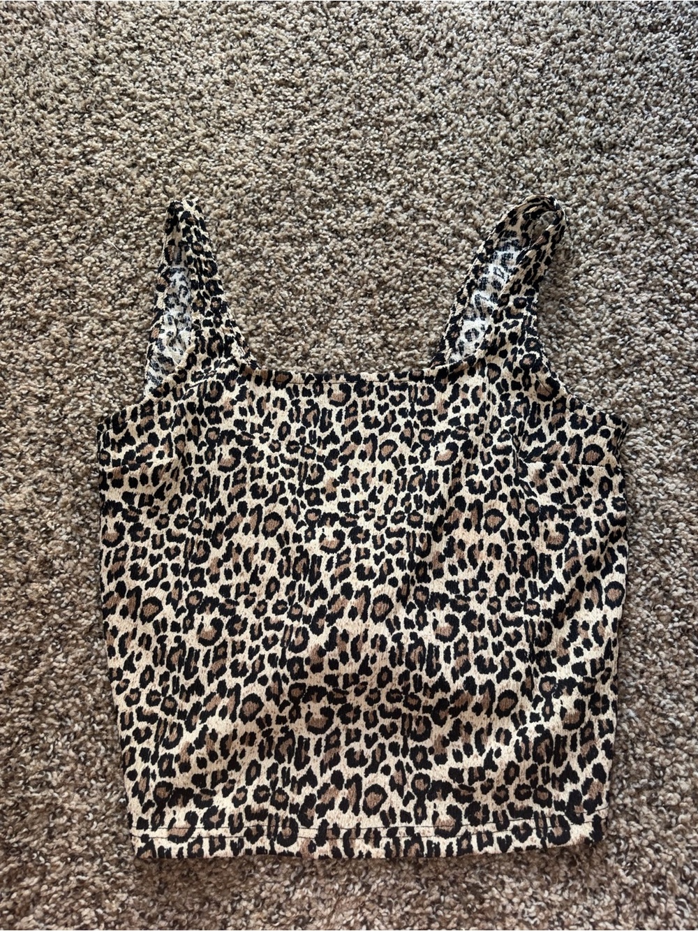 Leopard Print Square Neck Crop Tank Top - Beige Black